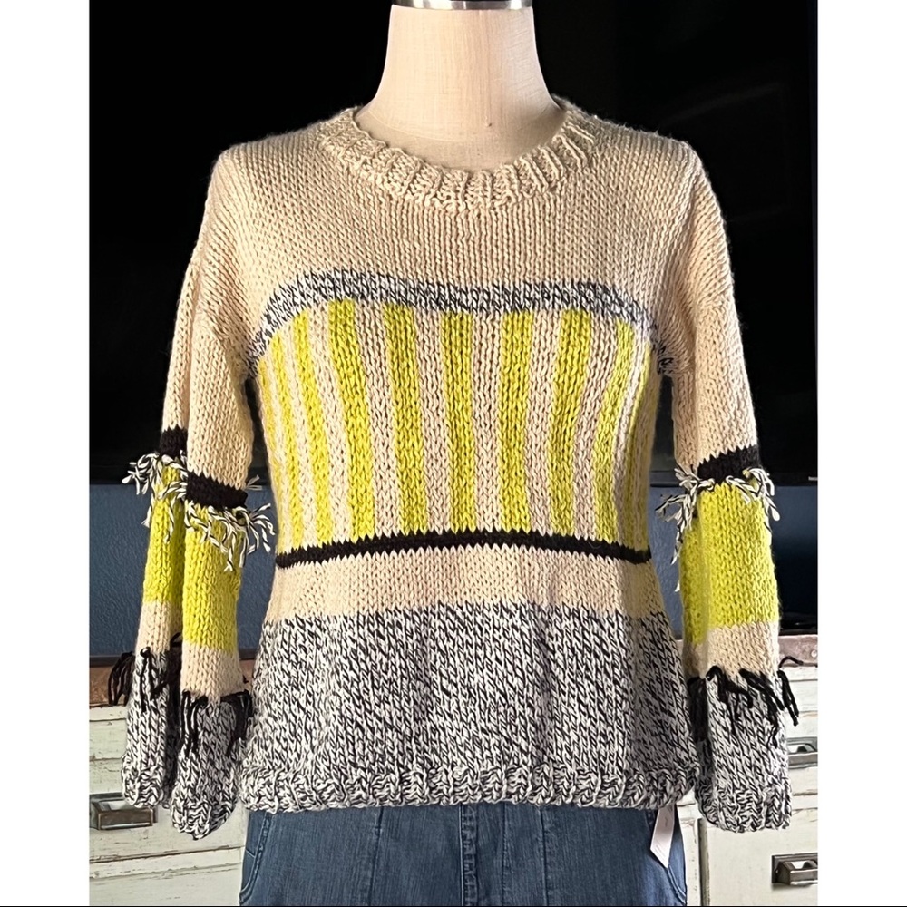 Anthropologie Walsh Handmade Bell Sleeve Pullover Fringe Sweater XS